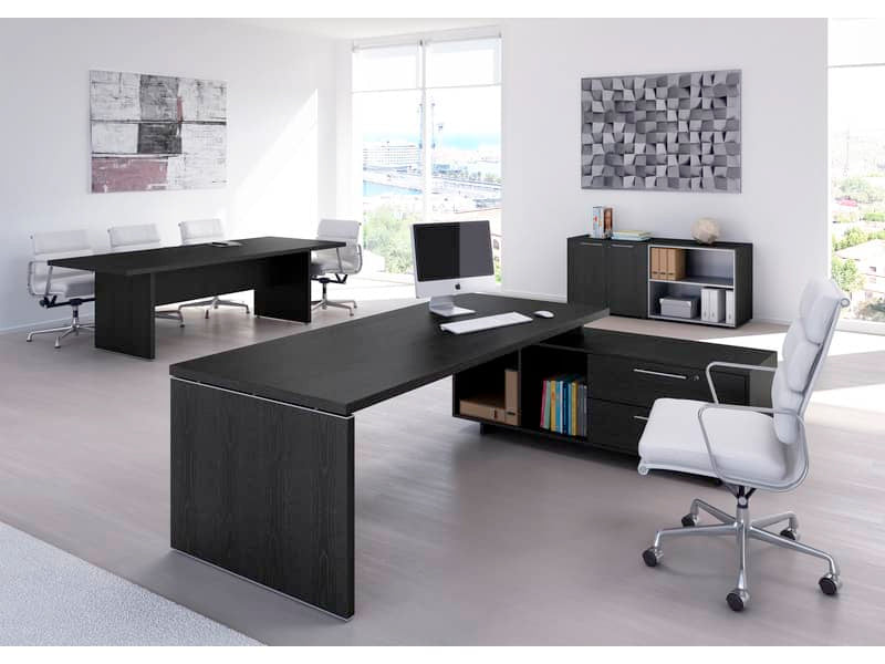 Scrivania manageriale Artexport Flora 225x170x74 cm fianchi legno nero venato frassino - 902RIT/8