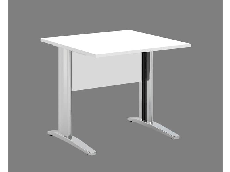 Scrivania Artexport Presto 80x80xH.72cm piano bianco - fianchi in metallo a L effetto cromato - 001+30512JOINTCR/3