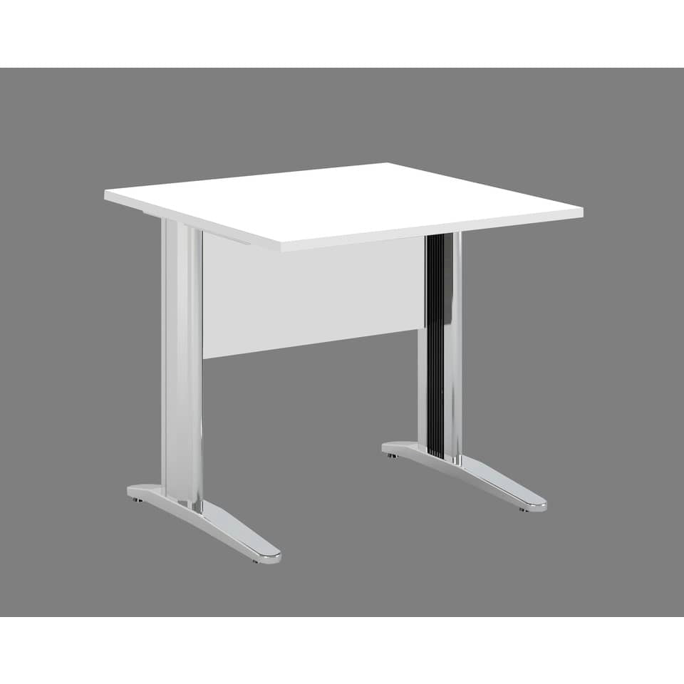 Scrivania Artexport Presto 80x80xH.72cm piano bianco - fianchi in metallo a L effetto cromato - 001+30512JOINTCR/3