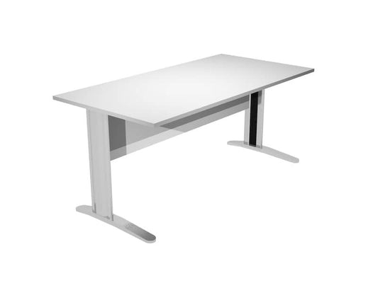 Scrivania Artexport Presto 140x80xH.72cm piano grigio - fianchi in metallo a L effetto cromato - 002+30512JOINTCR/9