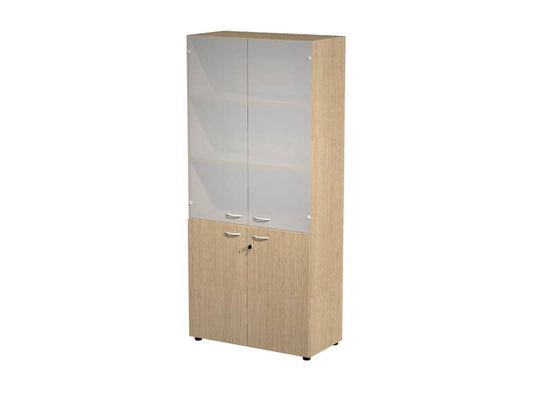 Armadio alto componibile Artexport 2898 - 2 ante basse + 2 ante medie in vetro - 90x45,8x200 cm - rovere