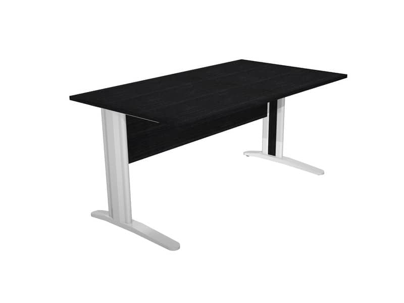 Scrivania Artexport Presto 140x80xH.72cm piano nero venato frassino - fianchi in metallo a L effetto cromato