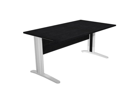 Scrivania Artexport Presto 140x80xH.72cm piano nero venato frassino - fianchi in metallo a L effetto cromato