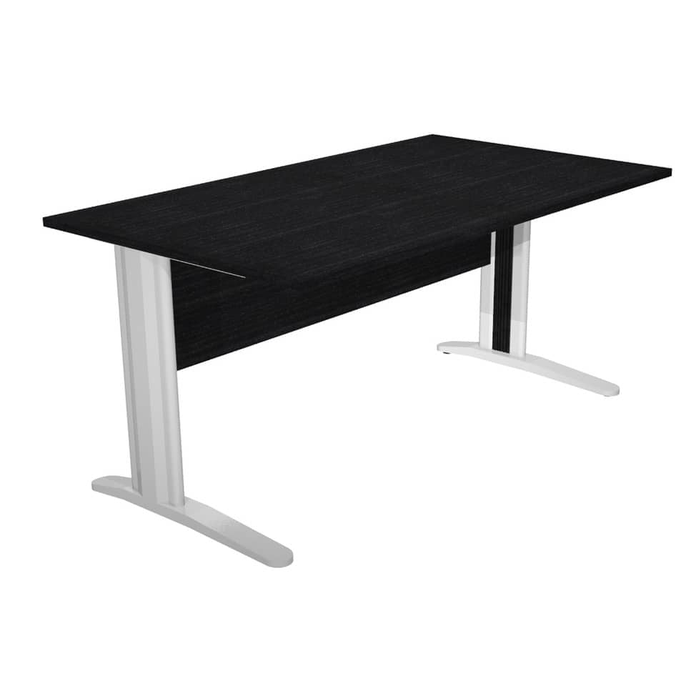 Scrivania Artexport Presto 140x80xH.72cm piano nero venato frassino - fianchi in metallo a L effetto cromato