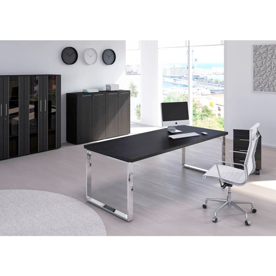 Scrivania direzionale Artexport Flora 180x90x74 cm fianchi metallo nero venato frassino - 901/M/8