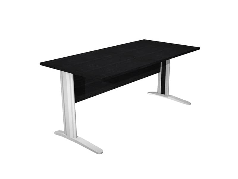 Scrivania Artexport Presto 160x80xH.72cm piano nero venato frassino - fianchi in metallo a L effetto cromato