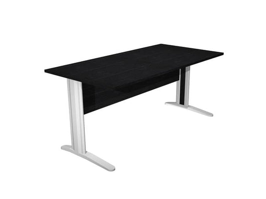 Scrivania Artexport Presto 160x80xH.72cm piano nero venato frassino - fianchi in metallo a L effetto cromato
