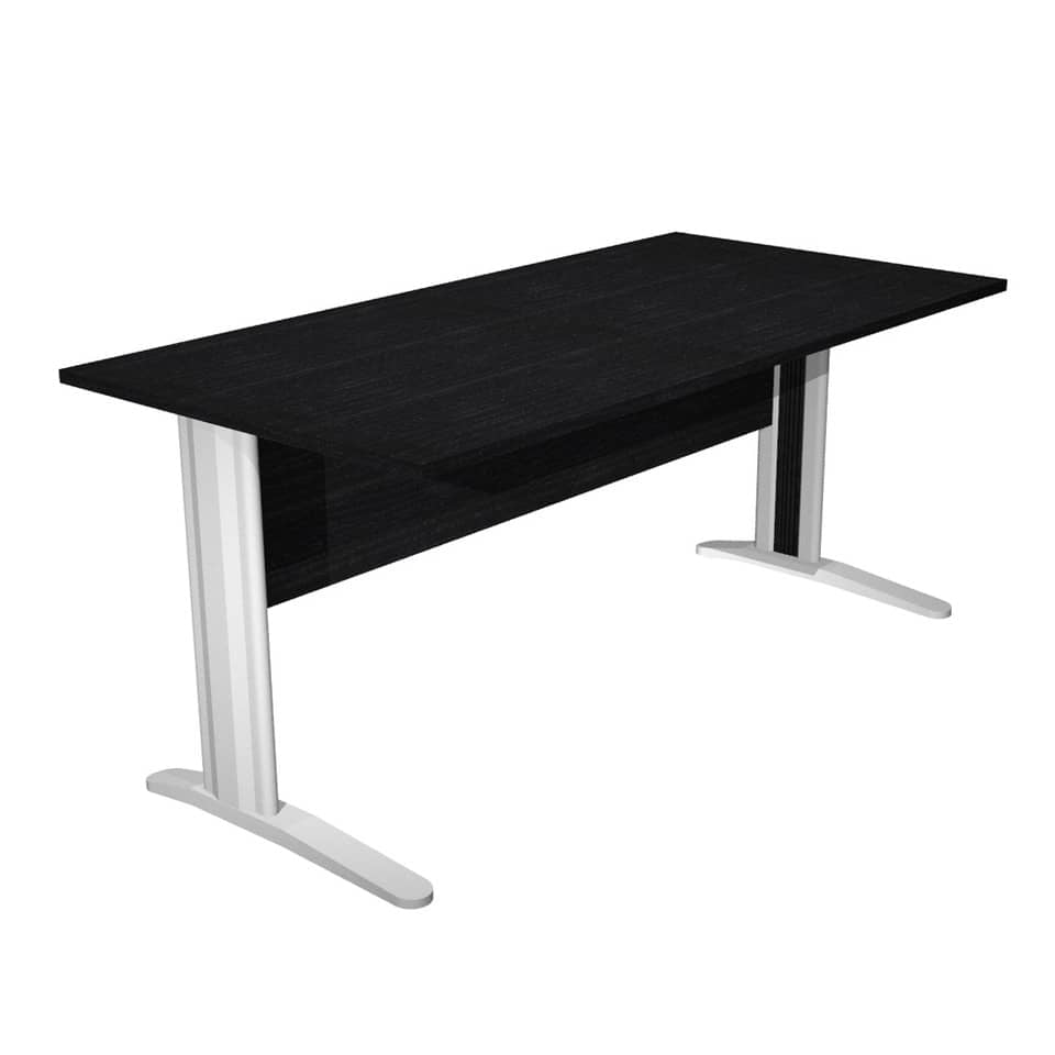 Scrivania Artexport Presto 160x80xH.72cm piano nero venato frassino - fianchi in metallo a L effetto cromato