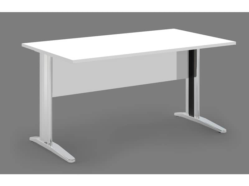 Scrivania Artexport Presto 140x80xH.72cm piano bianco - fianchi in metallo a L effetto cromato - 002+30512JOINTCR/3