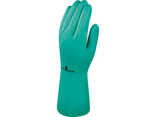 Guanto da lavoro Delta Plus Nitrile floccato cotone 33 cm verde taglia 7 - VE801VE07