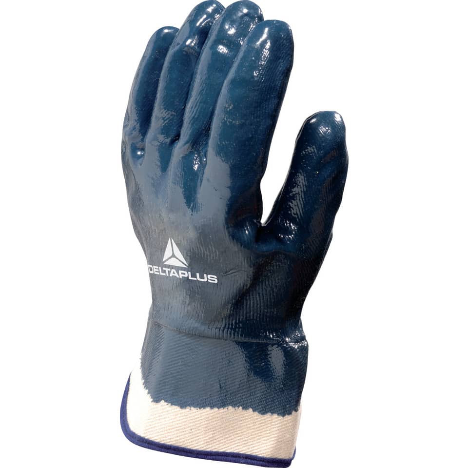 Guanto da lavoro Delta Plus rivestito nitrile manichetta tela 6 cm blu taglia 9 - NI17509