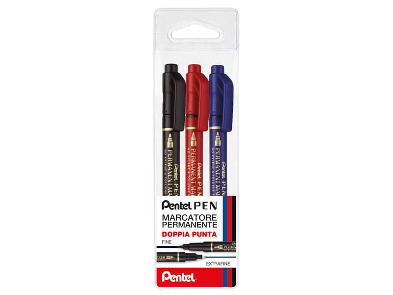 Marcatore permanente doppia punta Pentel Twin Tip tratti F-M assortiti conf. 3 pezzi - 0022168