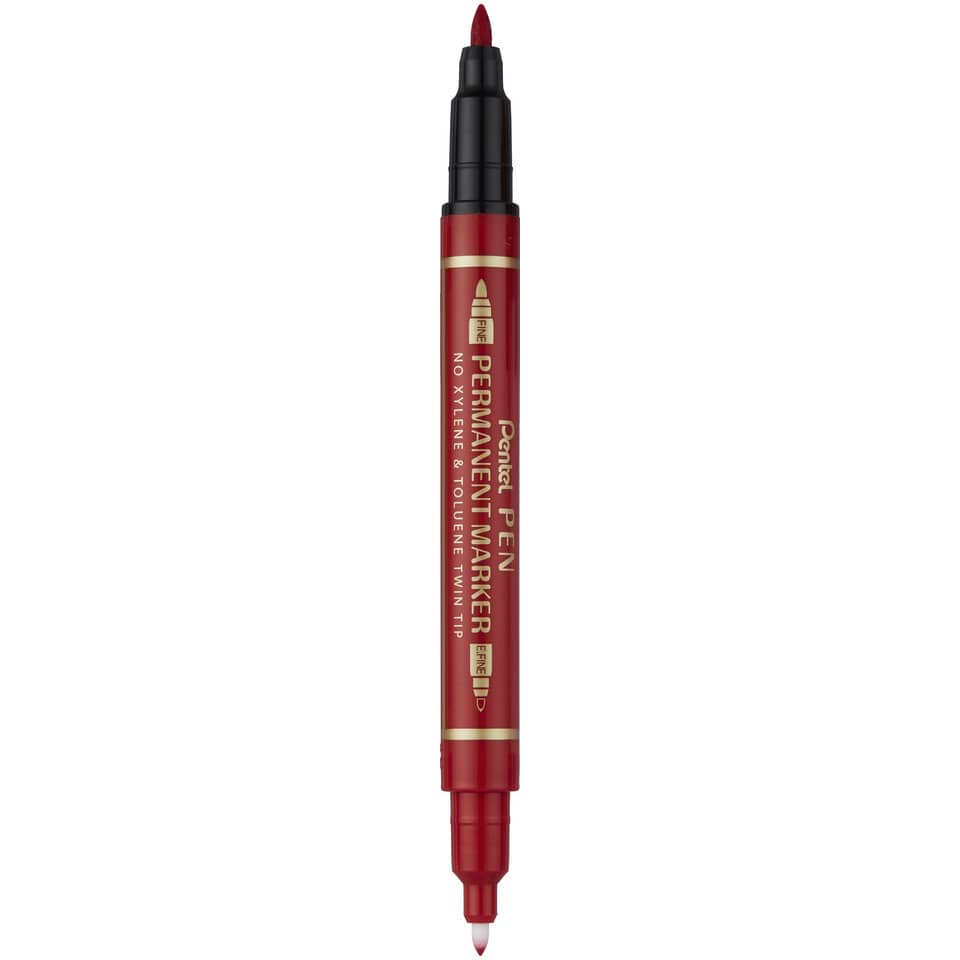 Marcatore permanente doppia punta Pentel Twin Tip tratti F-M rosso N75W-BE