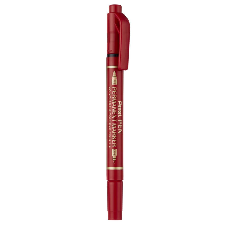 Marcatore permanente doppia punta Pentel Twin Tip tratti F-M rosso N75W-BE