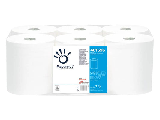 Asciugamani in Rotolo a devolgimento Papernet - 450 strappi - 2 veli - 19,7x30,5 cm - Conf. 6 pezzi - 401596