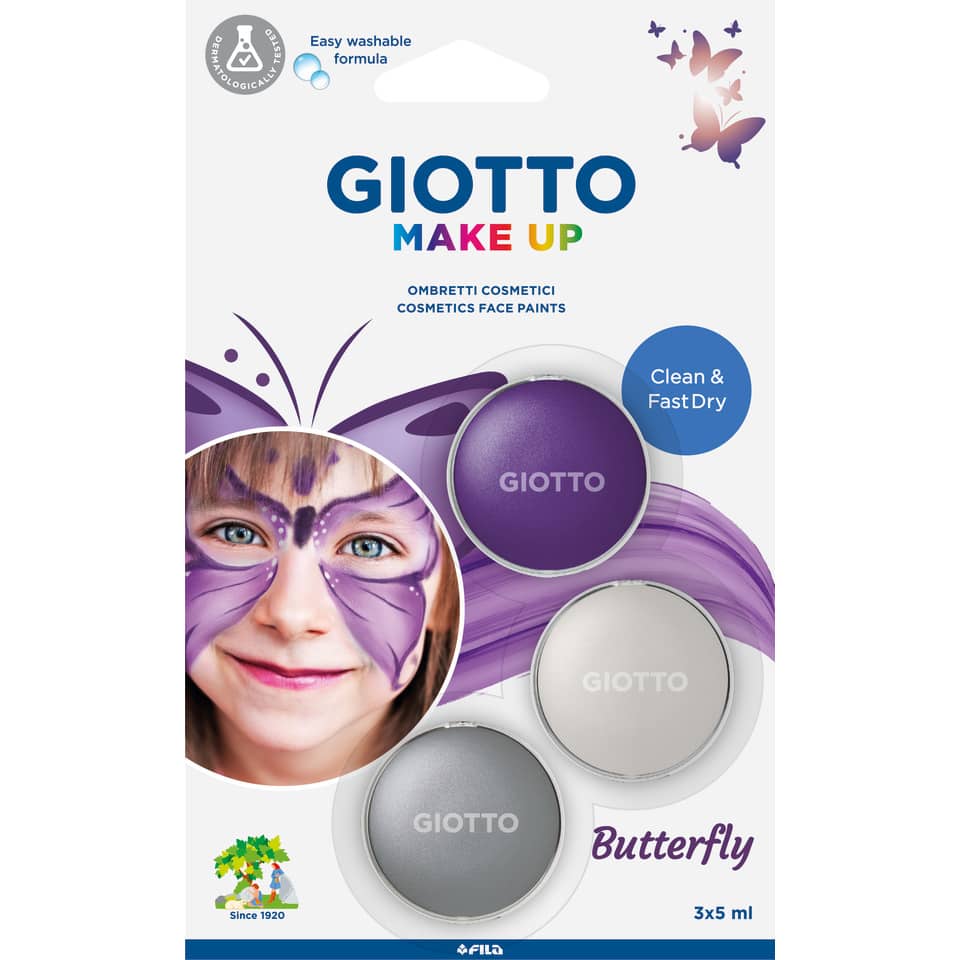 Tris ombretti cosmetici Giotto Make Up viola metallizzato, bianco metallizzato, argento - cf 3 pz - 475800