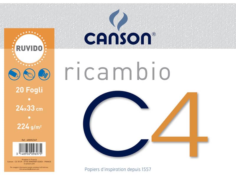 Ricambi Album da disegno Canson C4 ruvido - 224 g/m² - 24x33 cm - 20 fogli C400052349