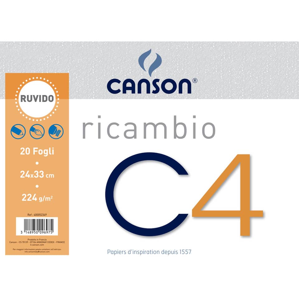 Ricambi Album da disegno Canson C4 ruvido - 224 g/m² - 24x33 cm - 20 fogli C400052349