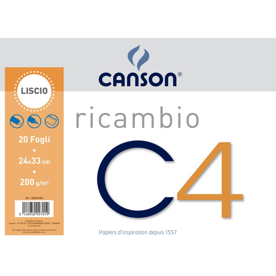 Ricambi Album da disegno Canson C4 liscio - 224 g/m² - 24x33 cm - 20 fogli C400052383