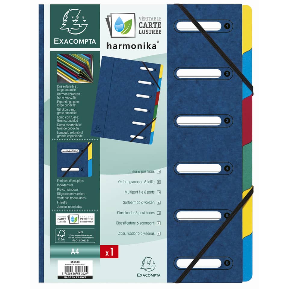 Classificatore Harmonika® 6 divisori - 24,5x32 cm blu 55062E