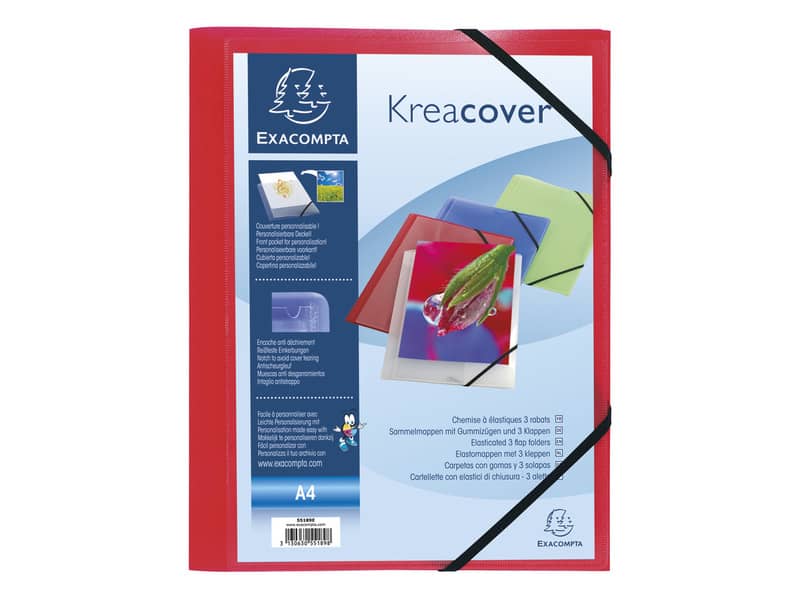 Cartella 3 lembi Kreacover® con elastici angolari 24x32 cm ppl opaco disponibile in 5 colori assortiti - 55189E