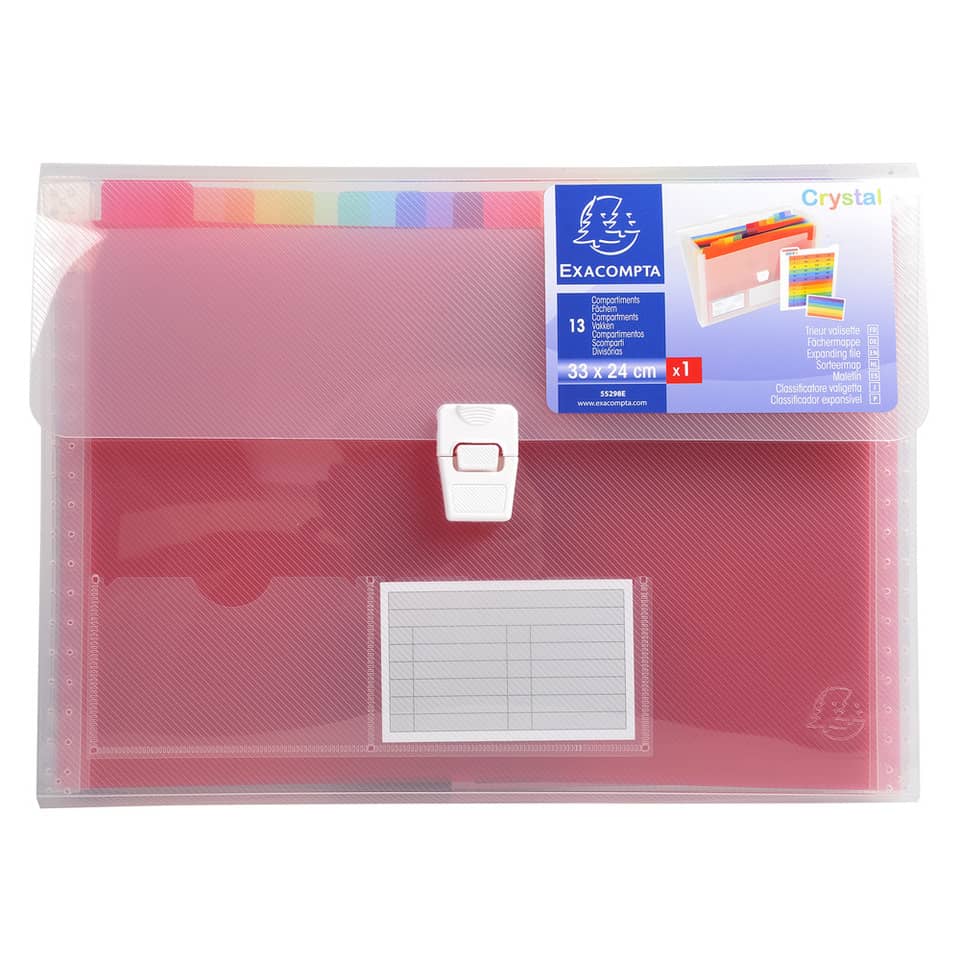 Classificatore Crystal Colours chiusura scatto 33x25 cm - 13 scomparti - cristallo - 55298E