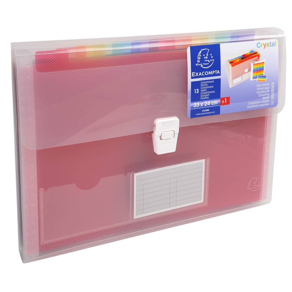 Classificatore Crystal Colours chiusura scatto 33x25 cm - 13 scomparti - cristallo - 55298E