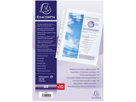 Buste forate a soffietto speciali Exacompta A4 senza patella trasparenti conf. 10 pezzi - 5507E