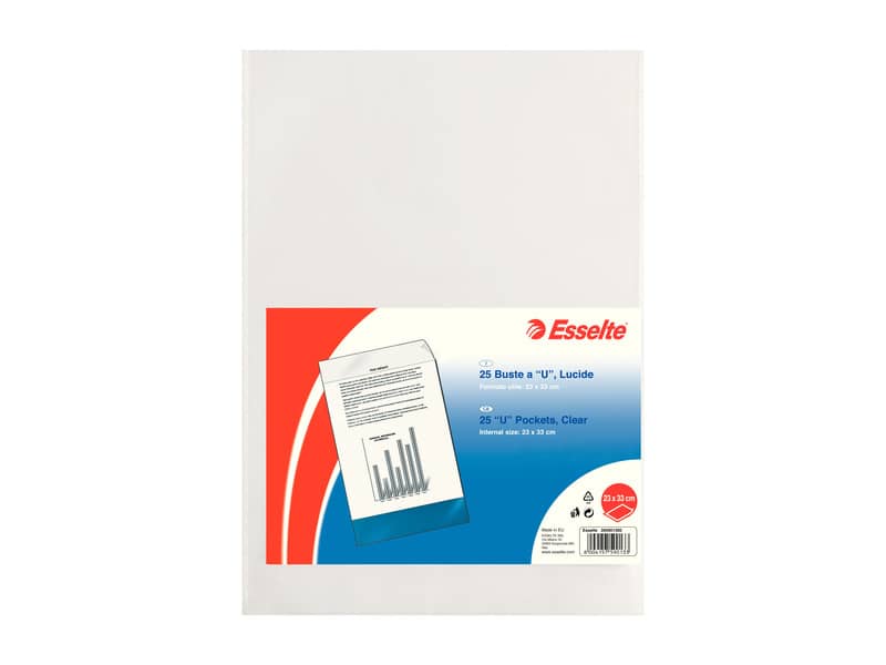 Buste a U ESSELTE Deluxe trasparente 23x33 cm conf. 25 pezzi - 395901300