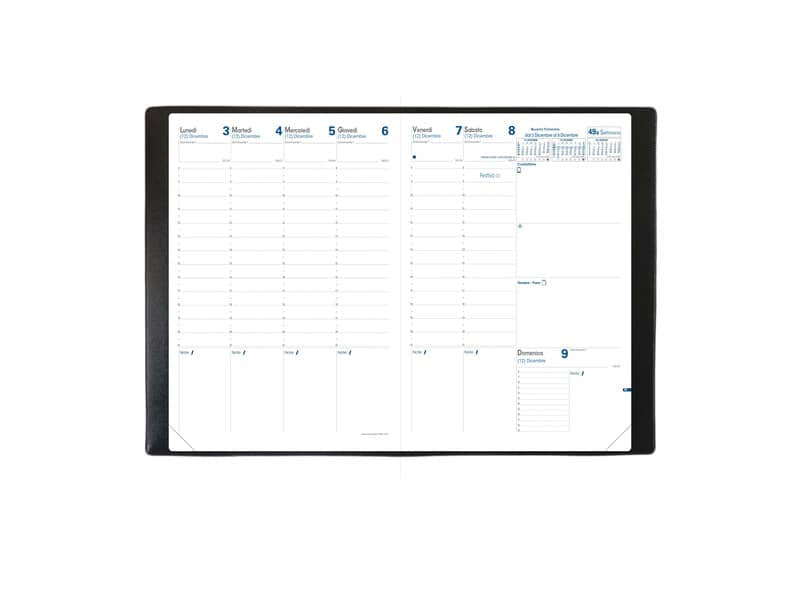 Agenda settimanale 2022 Quo Vadis Prenote 21x29,7 cm - rivest. granuloso Impala nero 02408822MQ