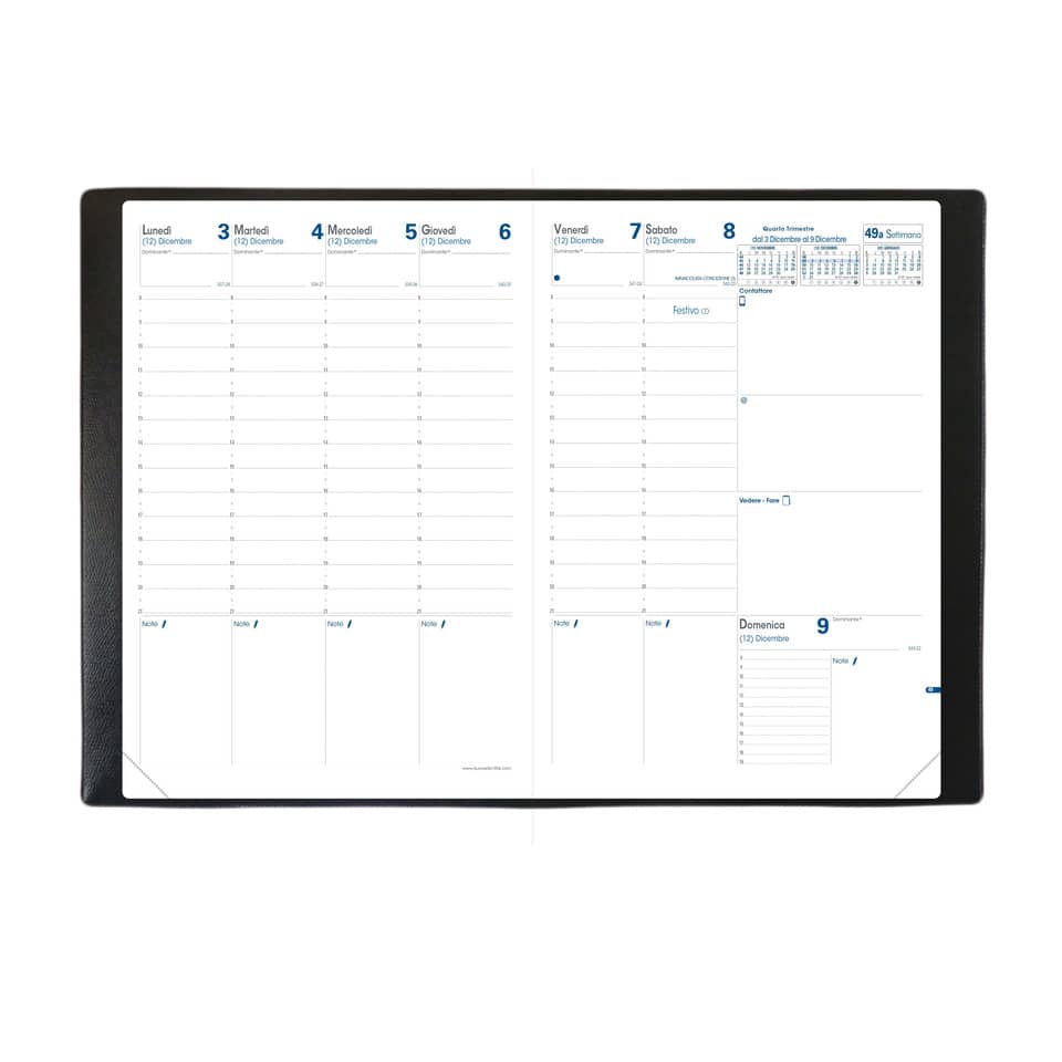 Agenda settimanale 2022 Quo Vadis Prenote 21x29,7 cm - rivest. granuloso Impala nero 02408822MQ