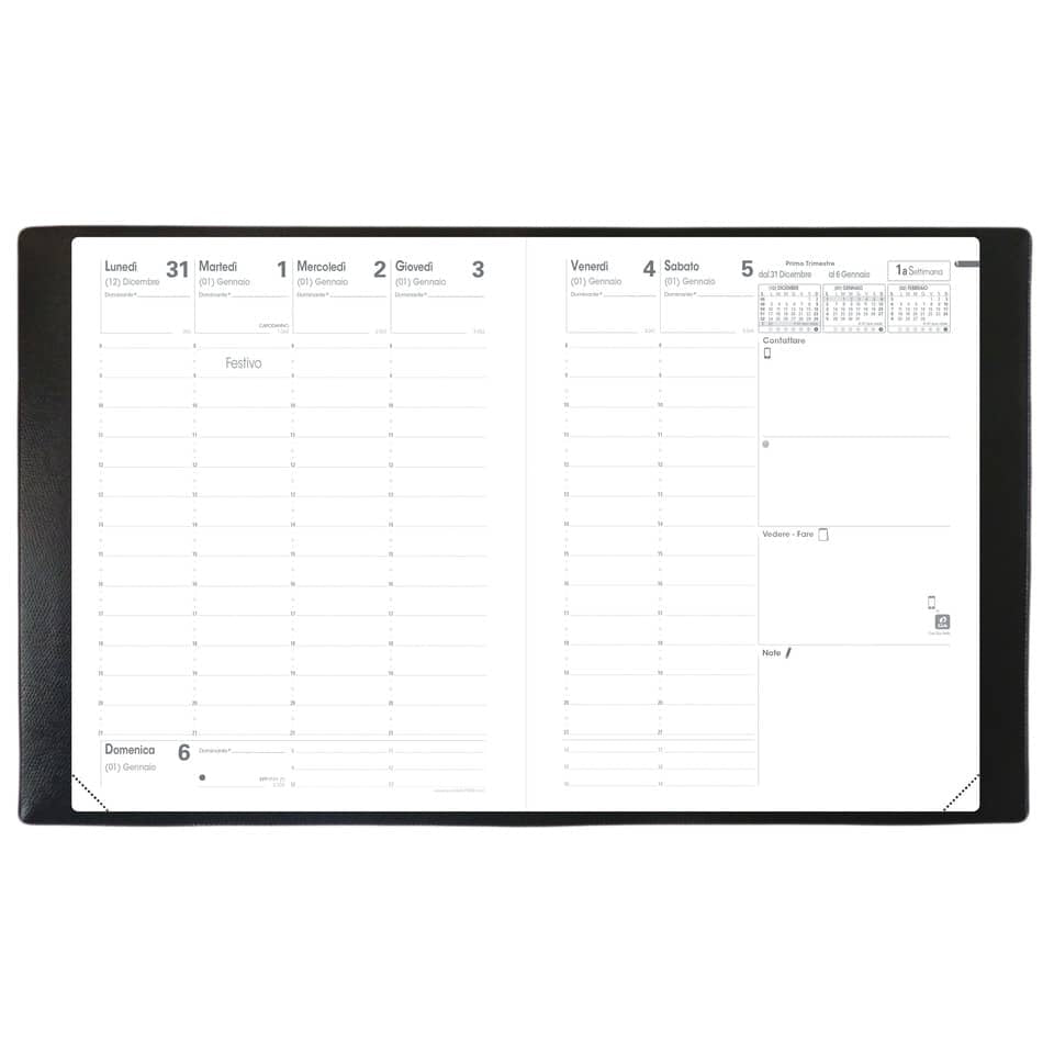 Agenda settimanale 2021 Quo Vadis Presidente 21x27 cm - rivest. sintetico liscio Soho nero ebano 016350Q