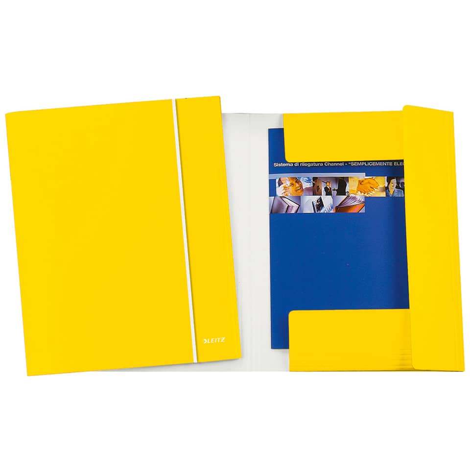 Cartelle a 3 lembi Leitz WoW plastificate con elastico 26,5x35 cm giallo metallizzato - 39830016