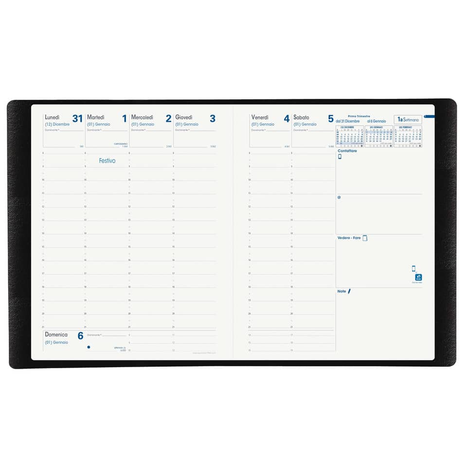 Agenda settimanale 2022 Quo Vadis Presidente Equology Riciclata 21x27 cm nero - 01651122MQ