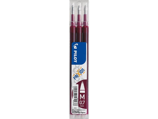 Refill penne a sfera Pilot Frixion Ball e Clicker 0,7 mm rosso vino Set 3 pezzi - 6852