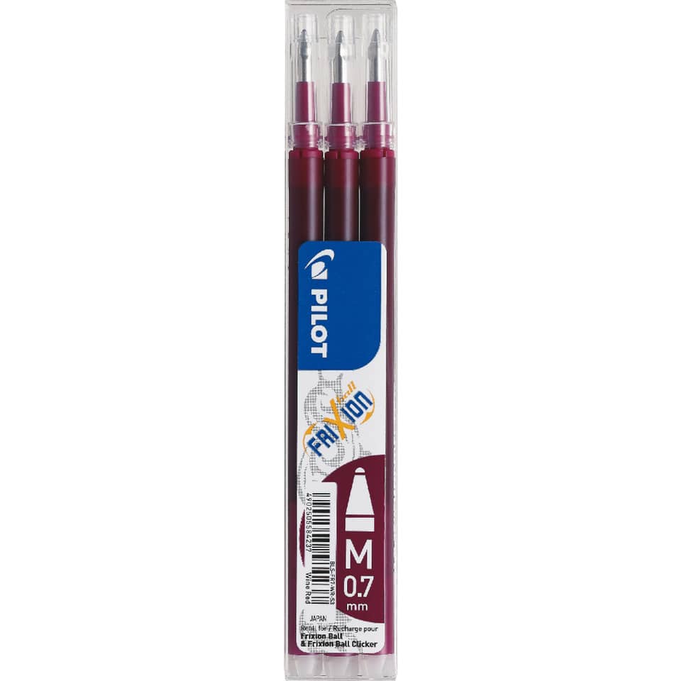 Refill penne a sfera Pilot Frixion Ball e Clicker 0,7 mm rosso vino Set 3 pezzi - 6852