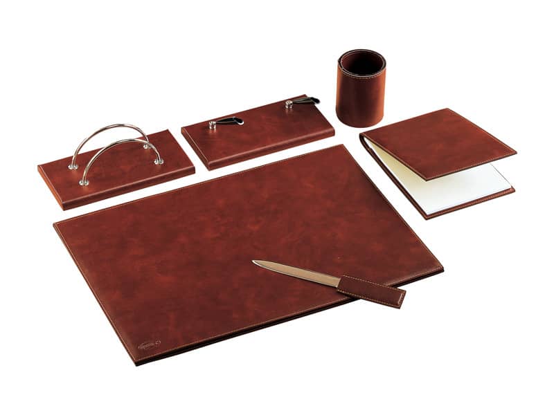 Set da scrivania classico Munari in similpelle bruciato 6 pezzi - 22028MU2300