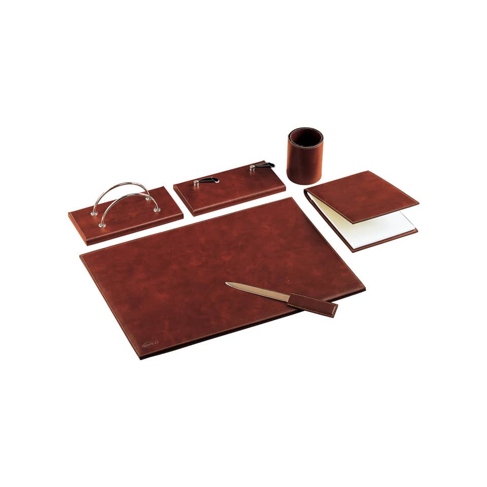 Set da scrivania classico Munari in similpelle bruciato 6 pezzi - 22028MU2300