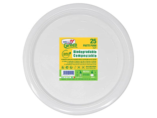 Piatti piani Pla Dopla Green bianco 25 pezzi - 780