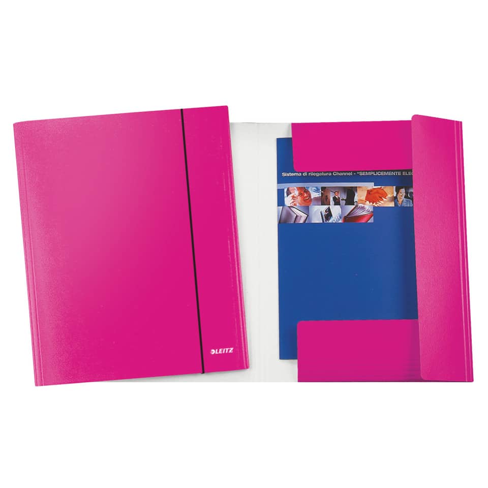 Cartelle a 3 lembi Leitz WoW plastificate con elastico 26,5x35 cm fucsia metallizzato - 39830023