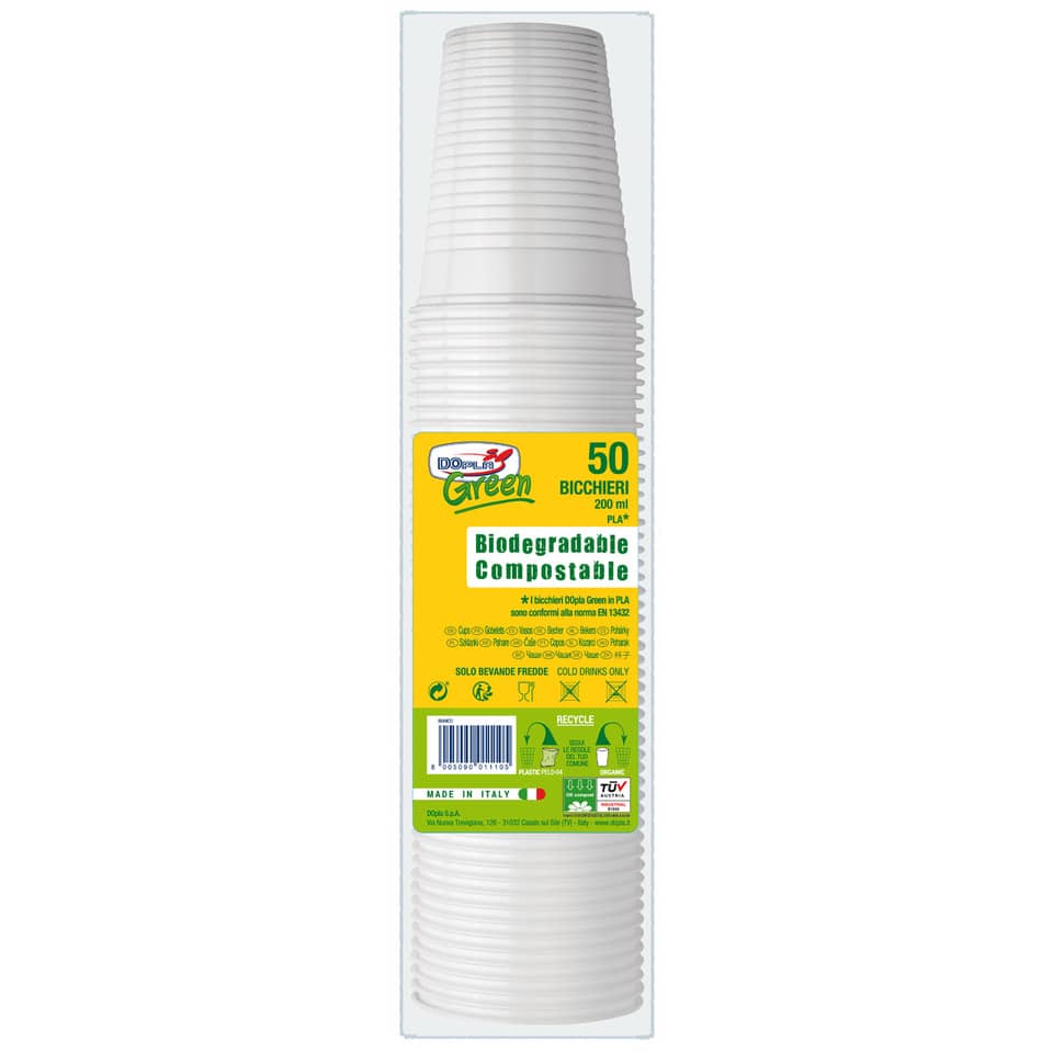 Bicchieri plastica Dopla Green 200 ml bianco conf. 50 pezzi - 7800