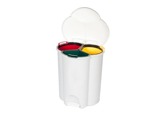 Contenitore a pedale Trio Rubbermaid 3 scomparti per differenziata - bianco 48x39,4x59,2 cm - R050509