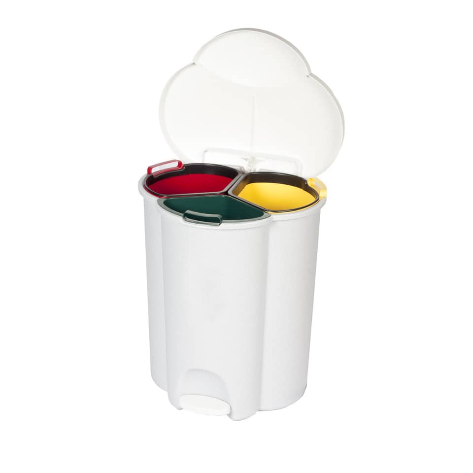 Contenitore a pedale Trio Rubbermaid 3 scomparti per differenziata - bianco 48x39,4x59,2 cm - R050509