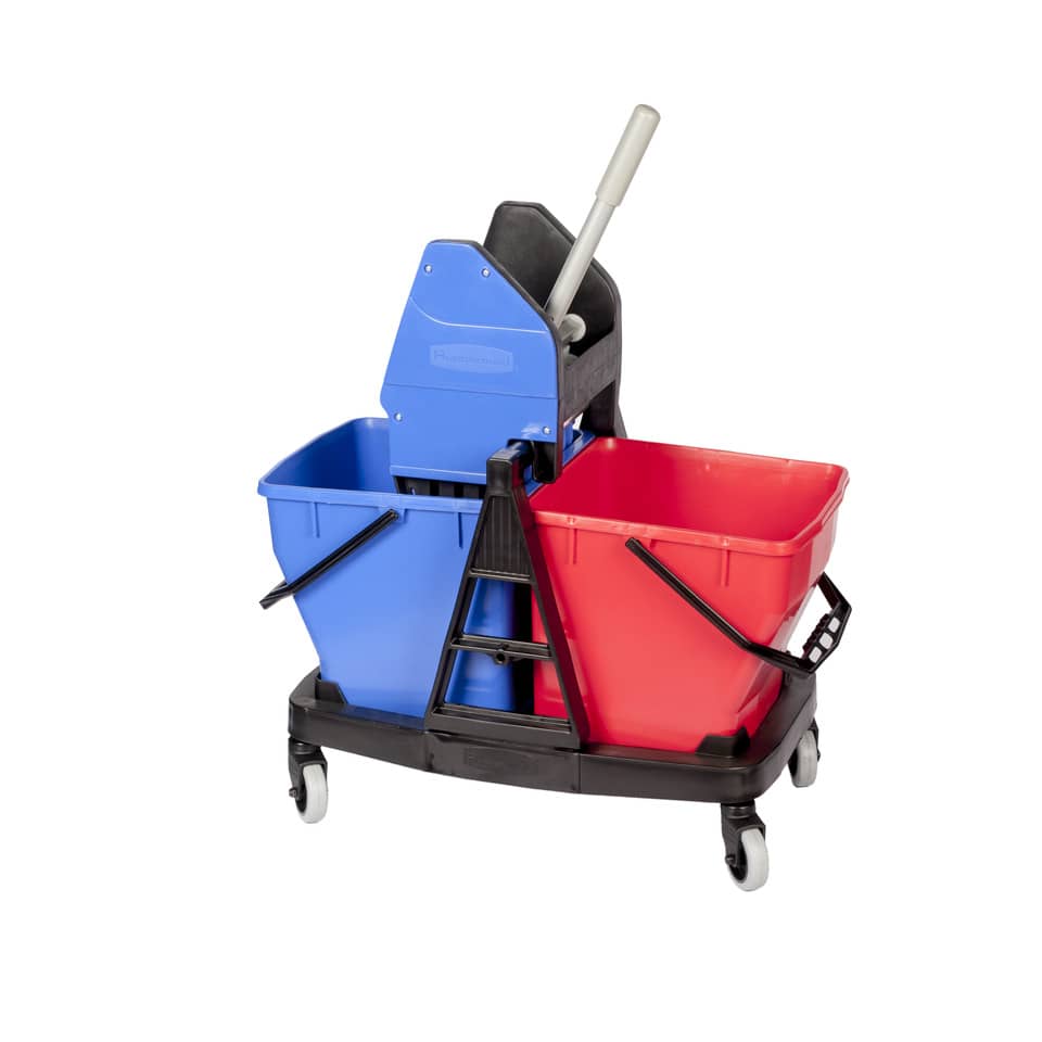 Kit Carrello Duo Bravo Rubbermaid +2 secchi 18 L + strizzatore rosso/blu R015111