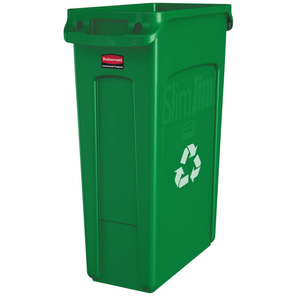 Contenitore rifiuti per differenziata Rubbermaid Slim Jim® con canali di ventilazione 87 L verde - FG354007GRN