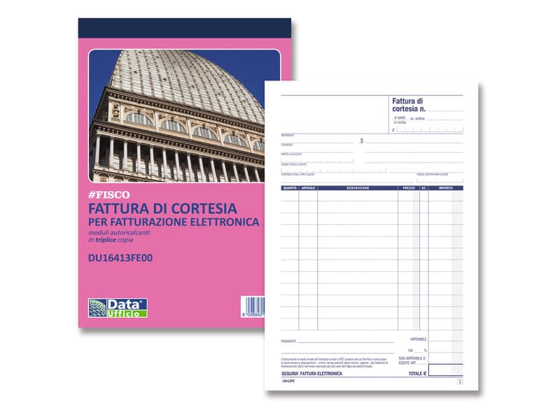 Blocco fatture di cortesia data ufficio 21,5x14,5 cm 33x3 copie autoricalcanti DU16413FE00