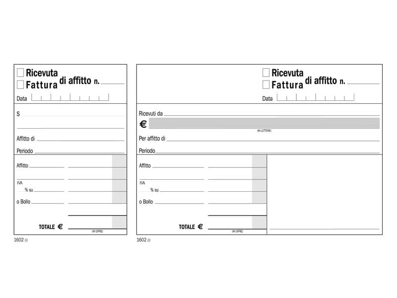 Blocco ricevute-fatture di affitto data ufficio 10x21,5 cm madre-figlia 100 fogli DU160200000