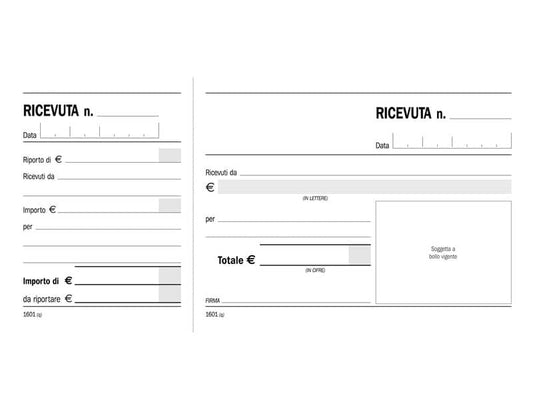 Blocco Ricevute generiche madre-figlia 2 tagliandi Data Ufficio 10x21,5 cm 100 fogli - DU160100000