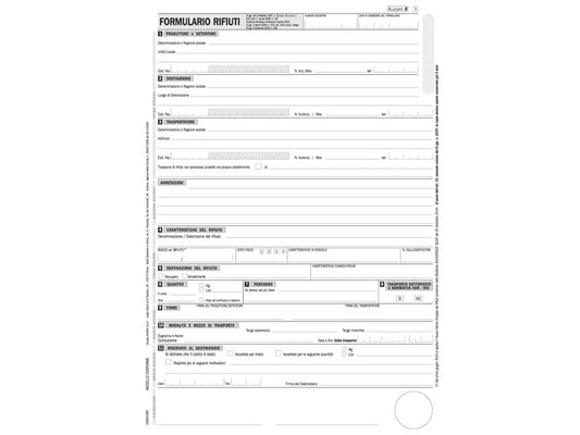 Blocco Formulario identificazione rifiuti trasportati Data Ufficio 29,7 x 21,5 cm 25x4 copie autoric. DU16581030F