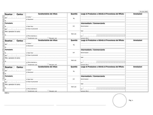 Registro carico-scarico rifiuti Mod. A per detentori Data Ufficio - 100 copie A4 - DU165820000